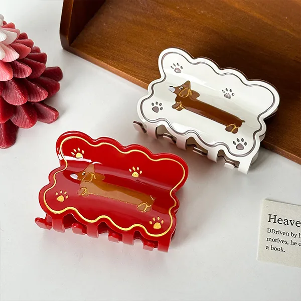 Dachshund acetate shark hair clip view 4
