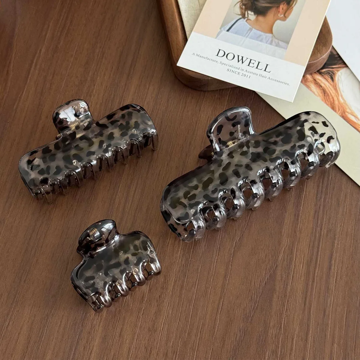 Leopard print acetate shark clip